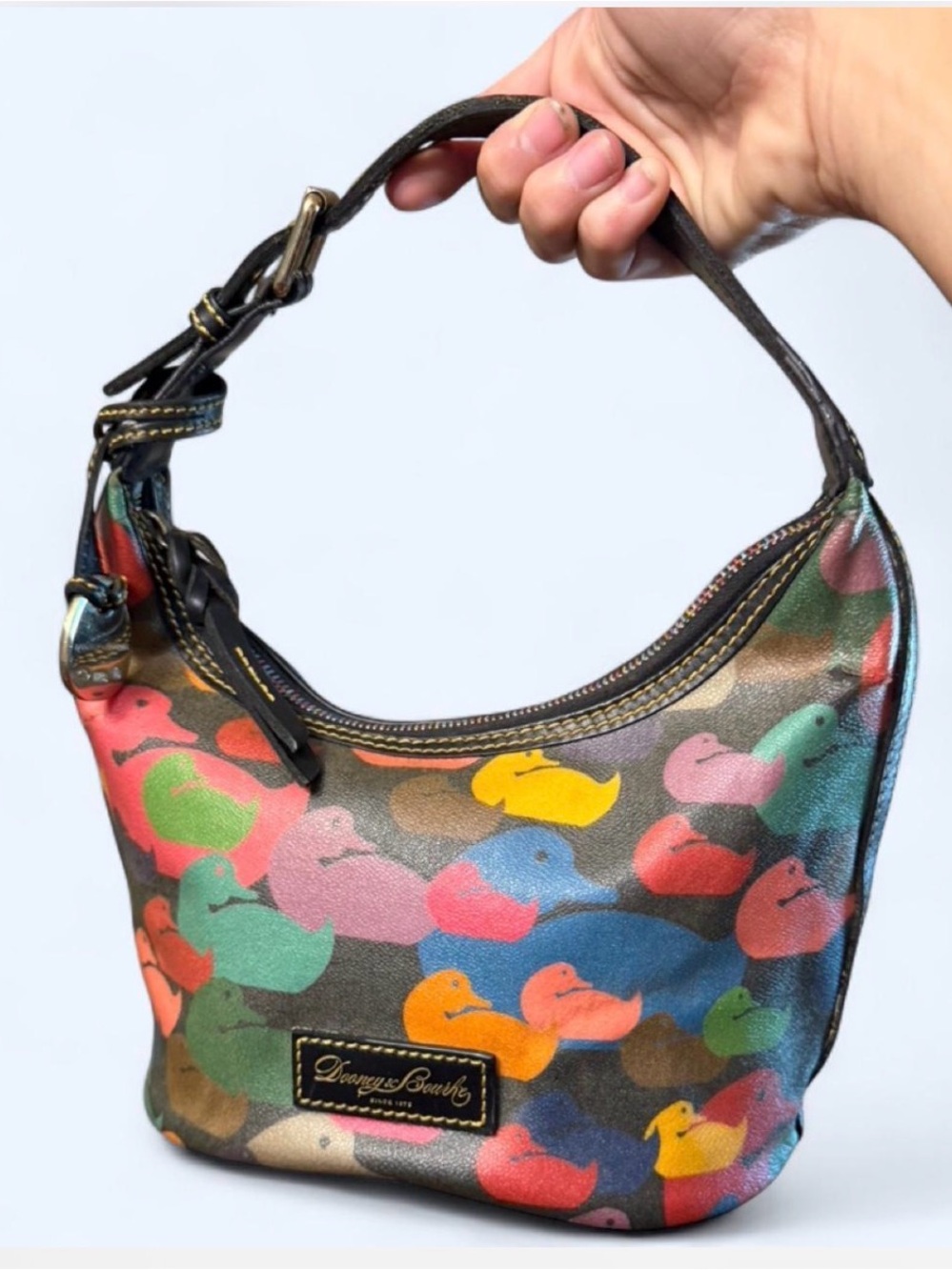 Y2K Dooney & Bourke Multicolor Duck-Print Leather Shoulder Bag